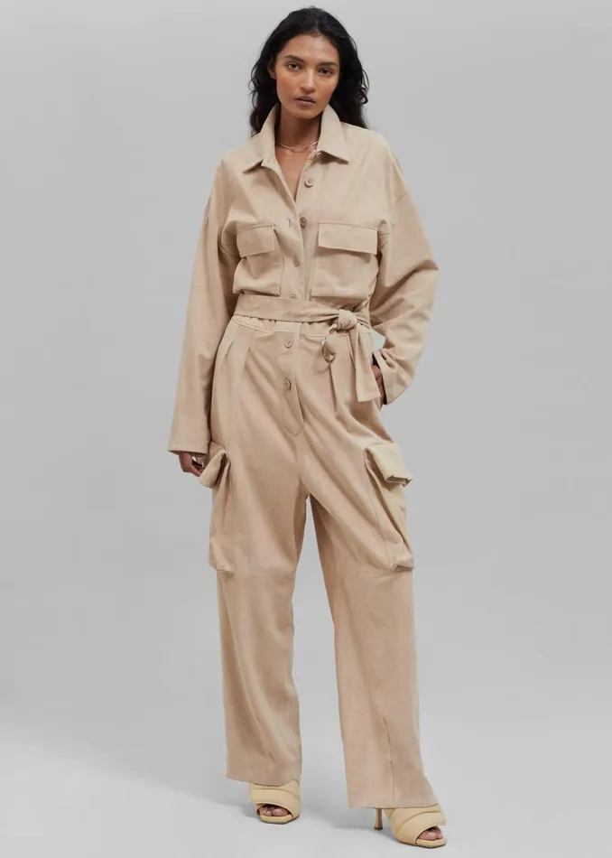 Women The Frankie Shop Jumpsuits Linda Suede Jumpsuit Beige