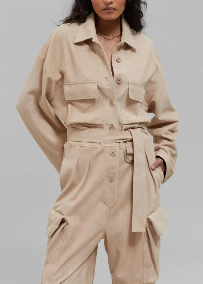 Women The Frankie Shop Jumpsuits Linda Suede Jumpsuit Beige