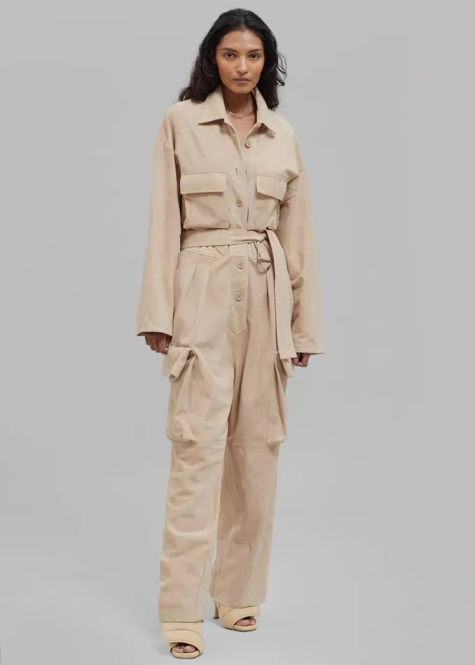 Women The Frankie Shop Jumpsuits Linda Suede Jumpsuit Beige