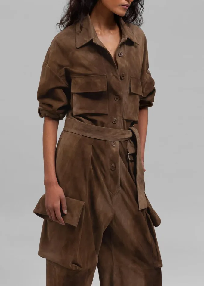 Women The Frankie Shop Jumpsuits Linda Suede Jumpsuit Brown