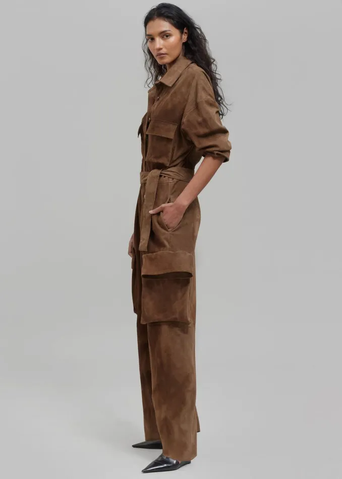 Women The Frankie Shop Jumpsuits Linda Suede Jumpsuit Brown
