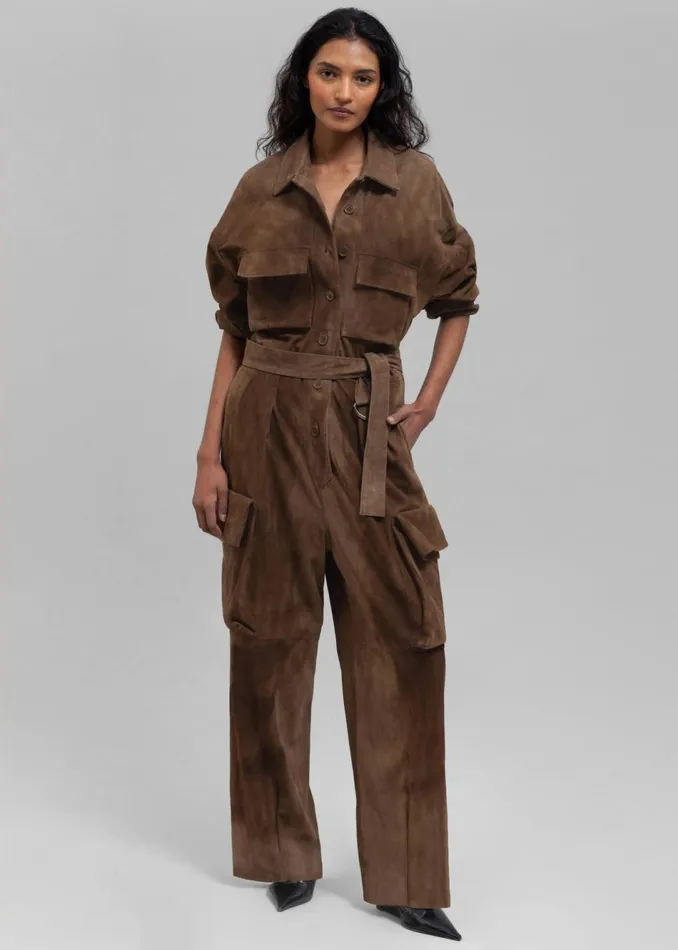 Women The Frankie Shop Jumpsuits Linda Suede Jumpsuit Brown