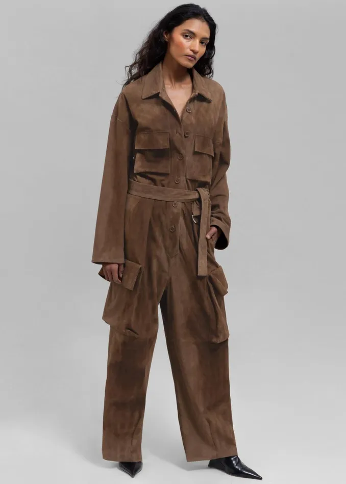 Women The Frankie Shop Jumpsuits Linda Suede Jumpsuit Brown