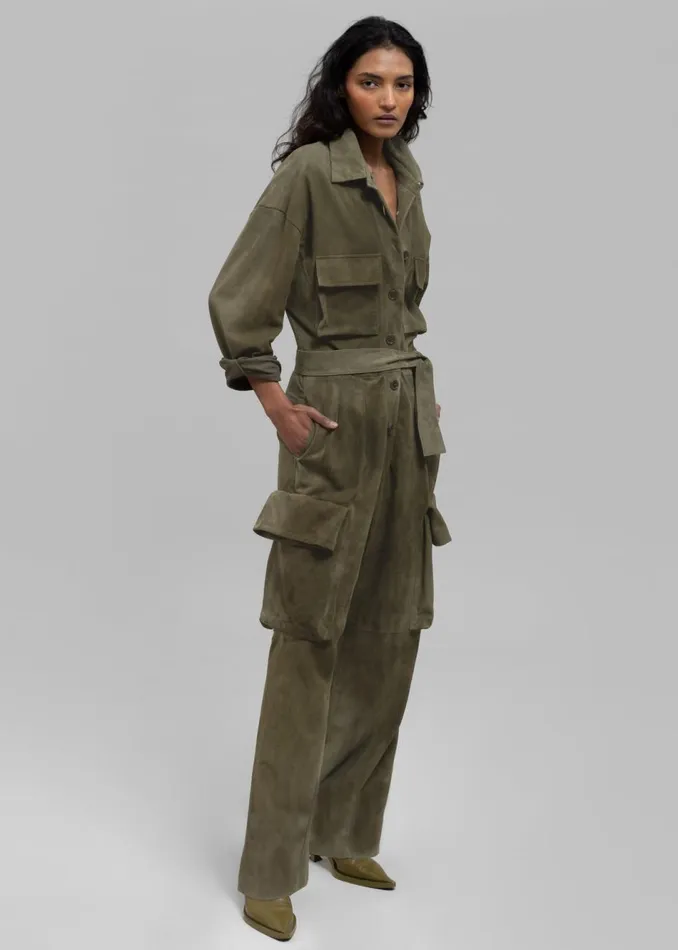 Women The Frankie Shop Jumpsuits Linda Suede Jumpsuit Olive