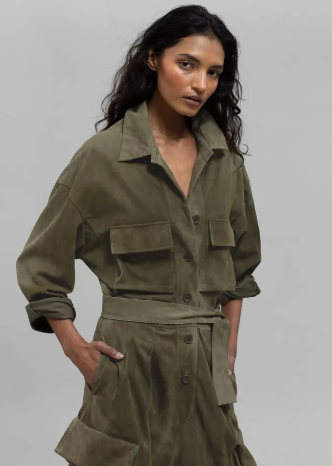 Women The Frankie Shop Jumpsuits Linda Suede Jumpsuit Olive