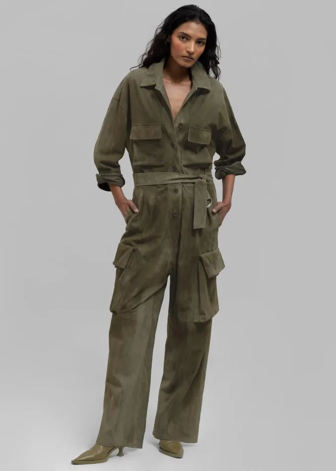 Women The Frankie Shop Jumpsuits Linda Suede Jumpsuit Olive