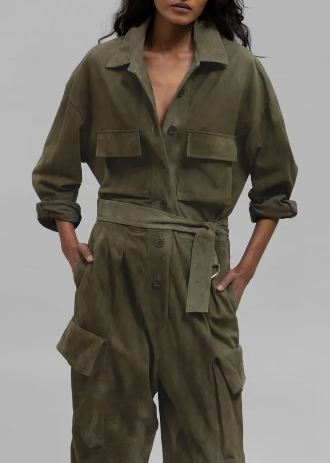 Women The Frankie Shop Jumpsuits Linda Suede Jumpsuit Olive