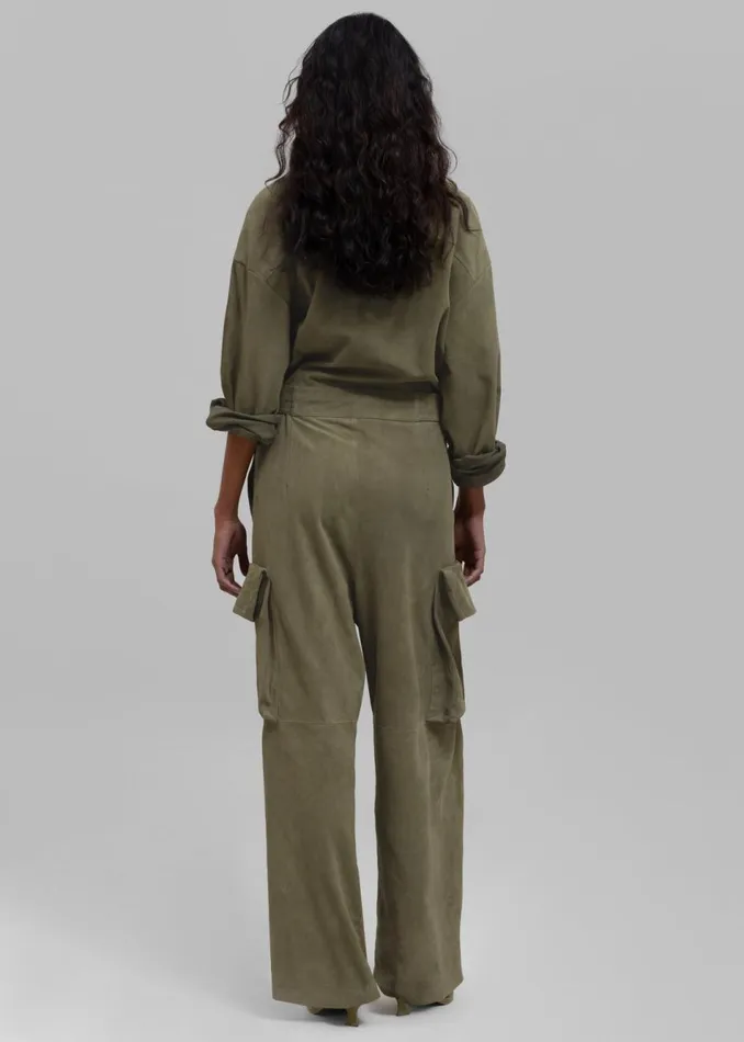 Women The Frankie Shop Jumpsuits Linda Suede Jumpsuit Olive