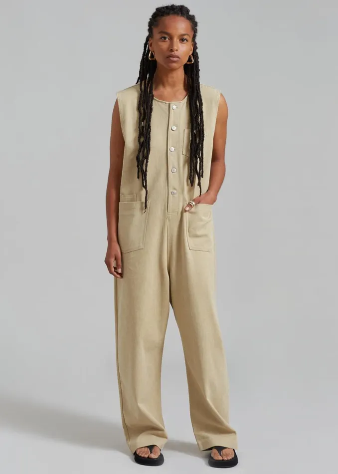 Women The Frankie Shop Jumpsuits Liv Denim Jumpsuit Beige