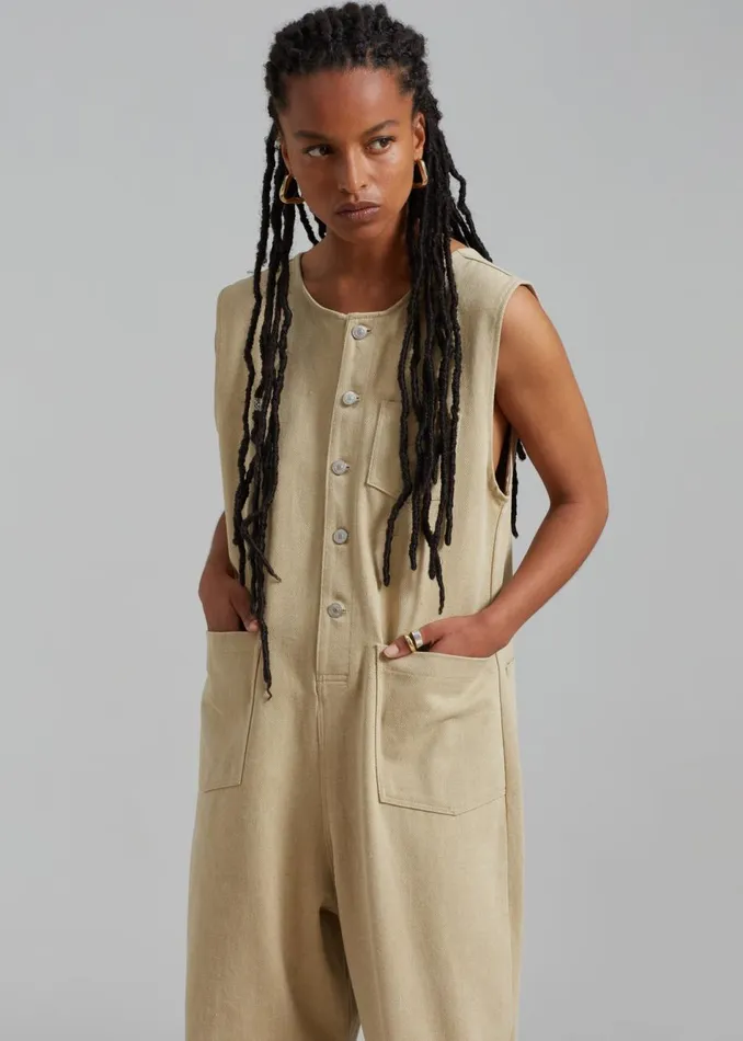 Women The Frankie Shop Jumpsuits Liv Denim Jumpsuit Beige