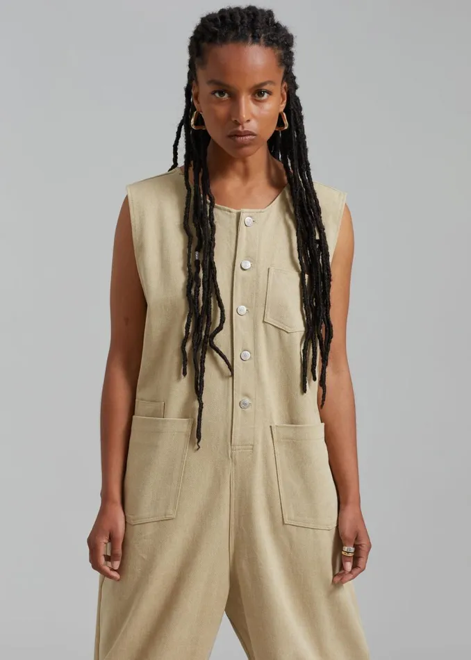 Women The Frankie Shop Jumpsuits Liv Denim Jumpsuit Beige