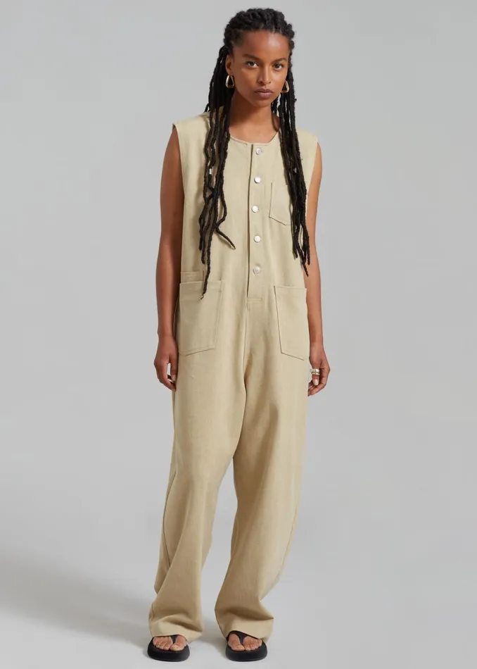 Women The Frankie Shop Jumpsuits Liv Denim Jumpsuit Beige