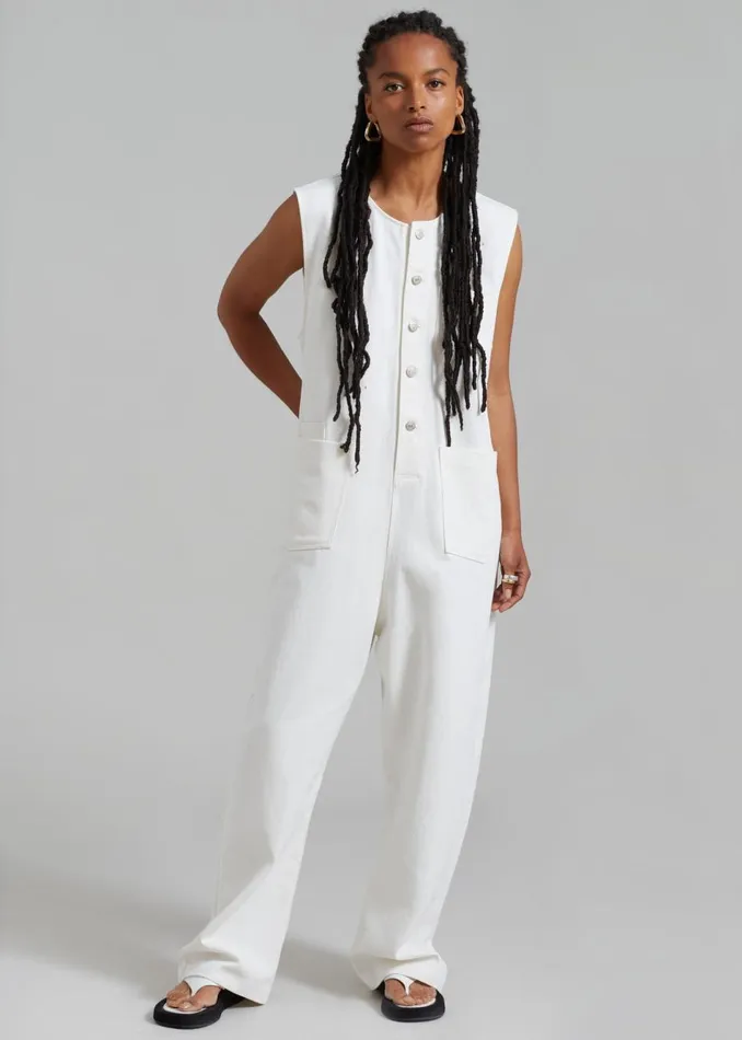 Women The Frankie Shop Jumpsuits Liv Denim Jumpsuit White