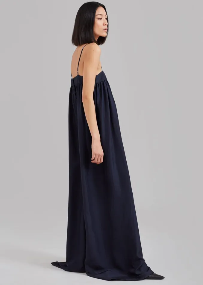 Women The Frankie Shop Jumpsuits Maude Gathered Silk Jumpsuit Navy