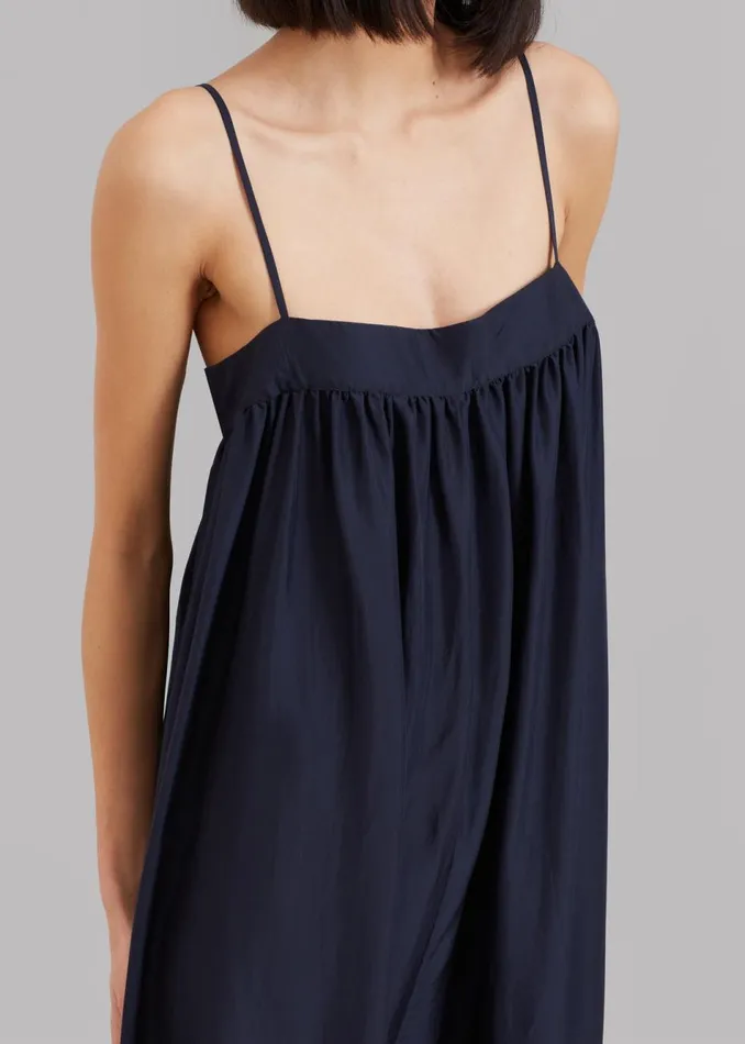 Women The Frankie Shop Jumpsuits Maude Gathered Silk Jumpsuit Navy