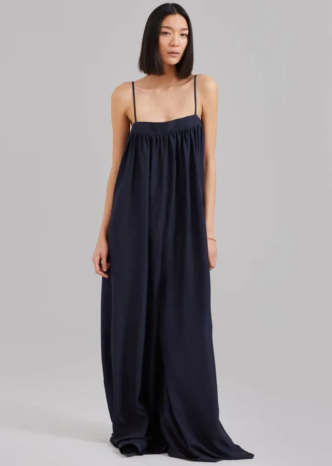 Women The Frankie Shop Jumpsuits Maude Gathered Silk Jumpsuit Navy