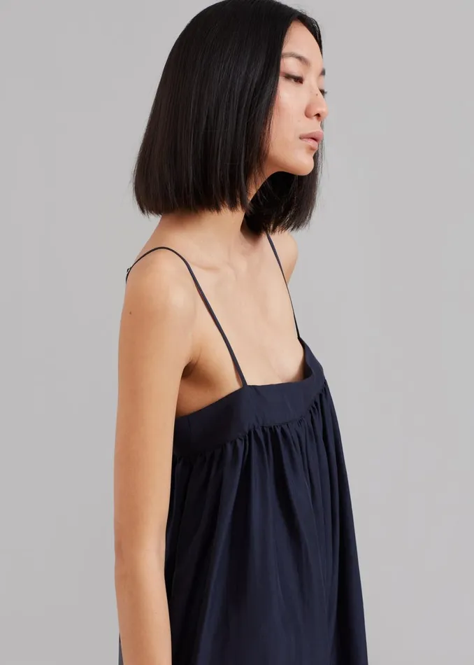 Women The Frankie Shop Jumpsuits Maude Gathered Silk Jumpsuit Navy