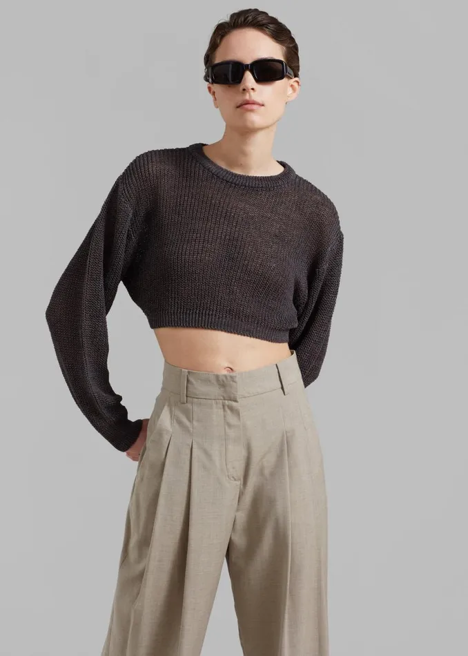 Women The Frankie Shop Knitwear Abi Cropped Knit Top Charcoal