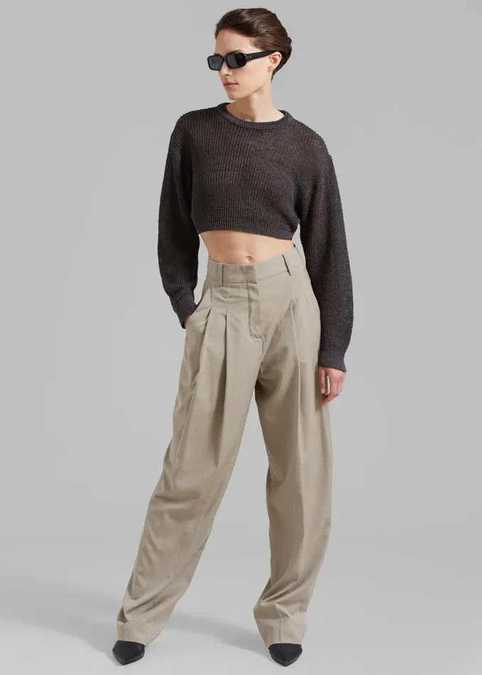 Women The Frankie Shop Knitwear Abi Cropped Knit Top Charcoal