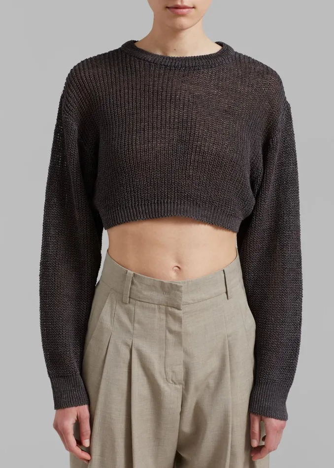 Women The Frankie Shop Knitwear Abi Cropped Knit Top Charcoal