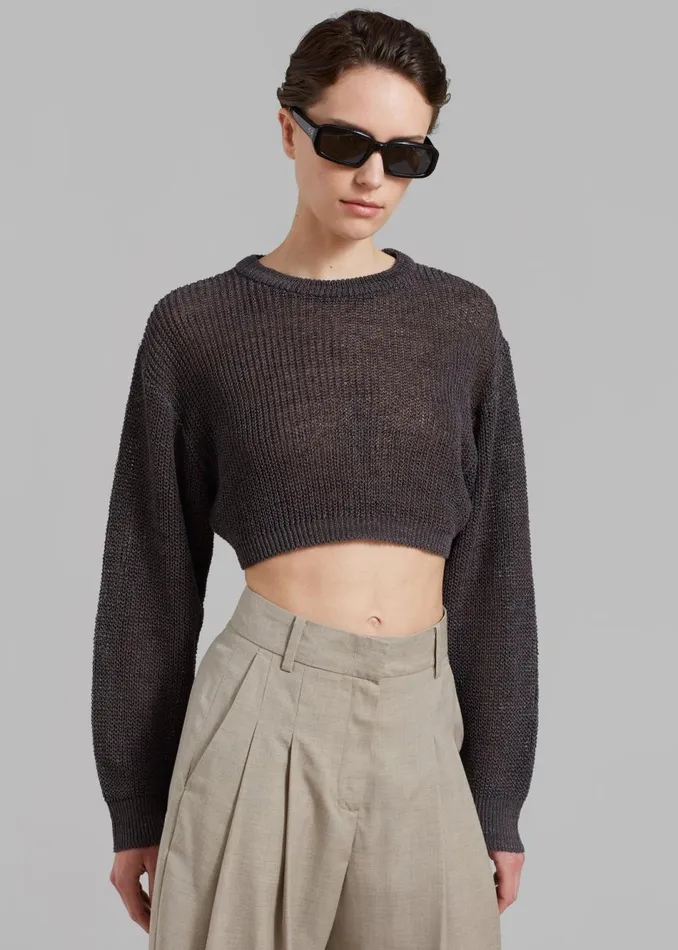 Women The Frankie Shop Knitwear Abi Cropped Knit Top Charcoal