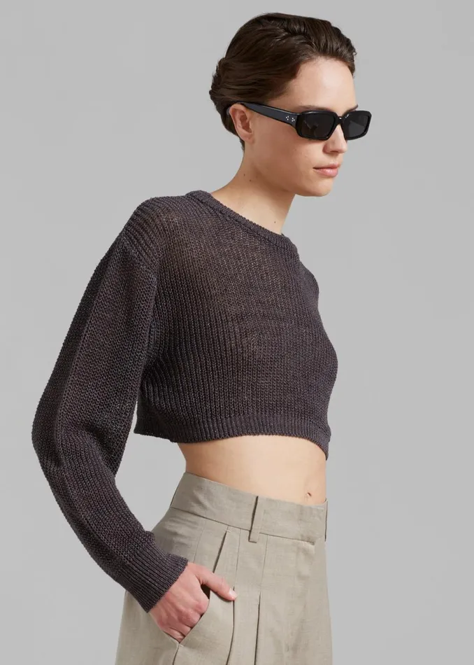 Women The Frankie Shop Knitwear Abi Cropped Knit Top Charcoal