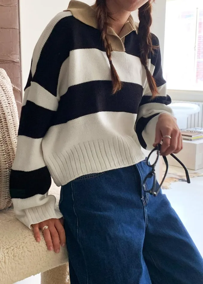 Women The Frankie Shop Knitwear Andrew Sweater Whiteblack Stripe