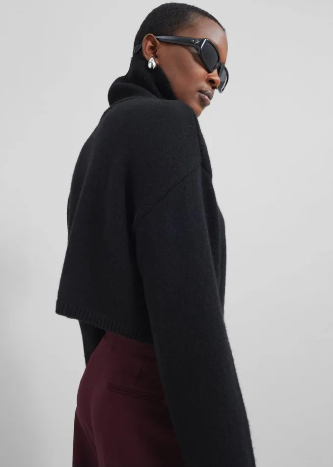 Women The Frankie Shop Knitwear Athina Cropped Turtleneck Sweater Black