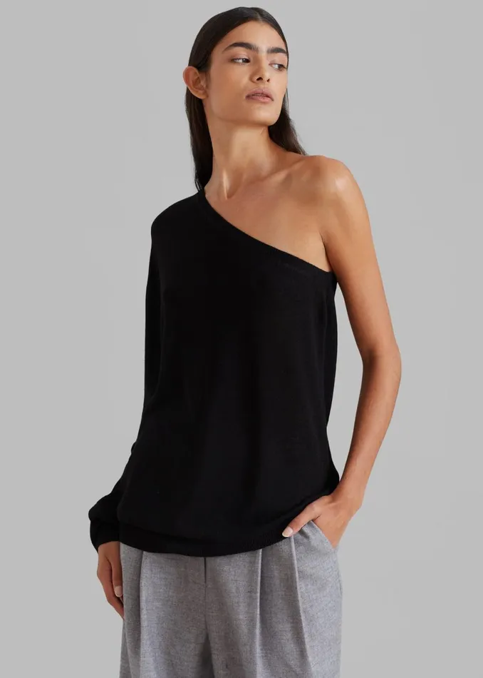 Women The Frankie Shop Knitwear Bianca One Shoulder Loose Knit Top Black