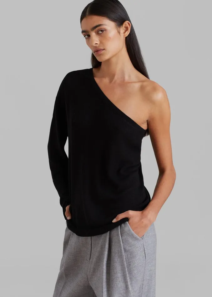 Women The Frankie Shop Knitwear Bianca One Shoulder Loose Knit Top Black