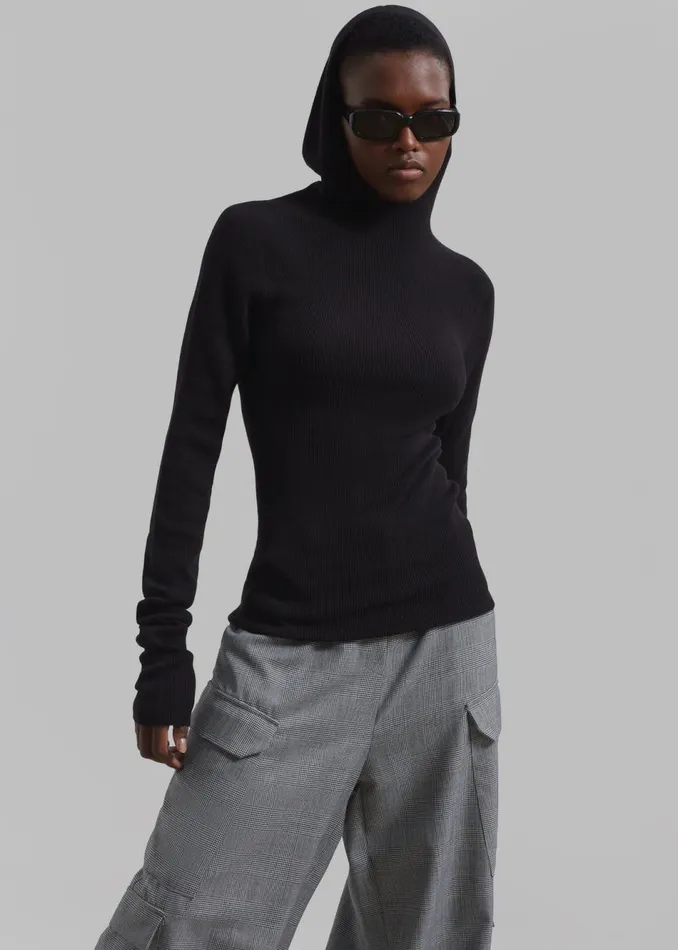Women The Frankie Shop Knitwear Brandi Knit Hoodie Top Black