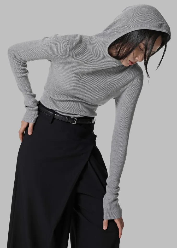 Women The Frankie Shop Knitwear Brandi Knit Hoodie Top Grey