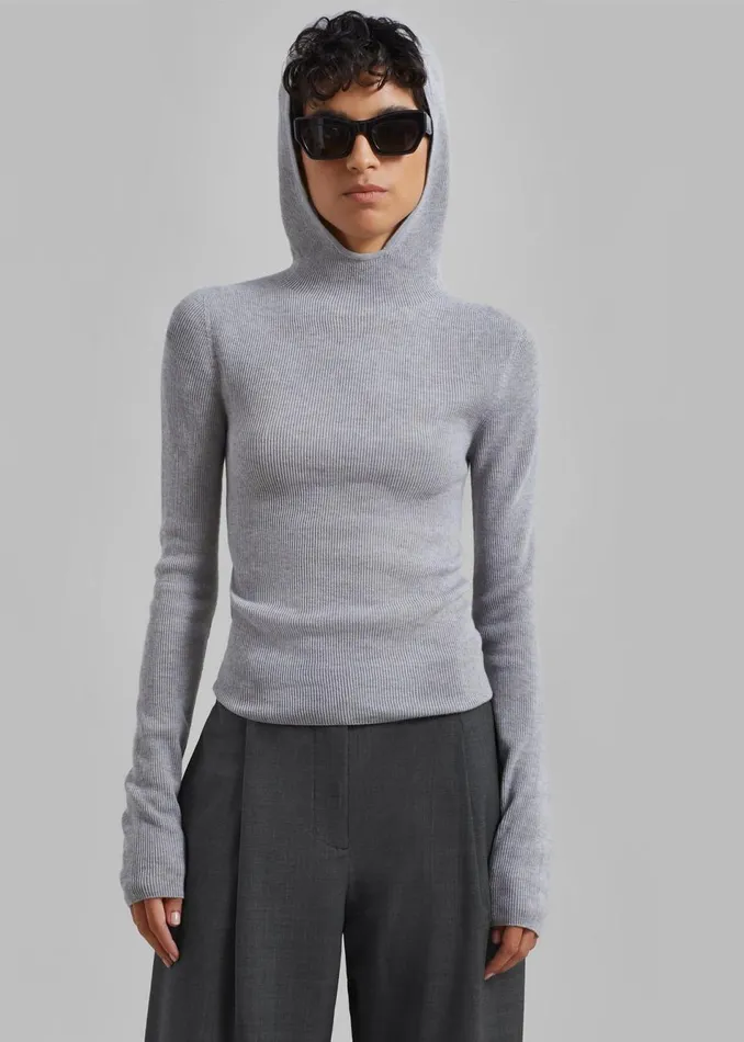 Women The Frankie Shop Knitwear Brandi Knit Hoodie Top Grey