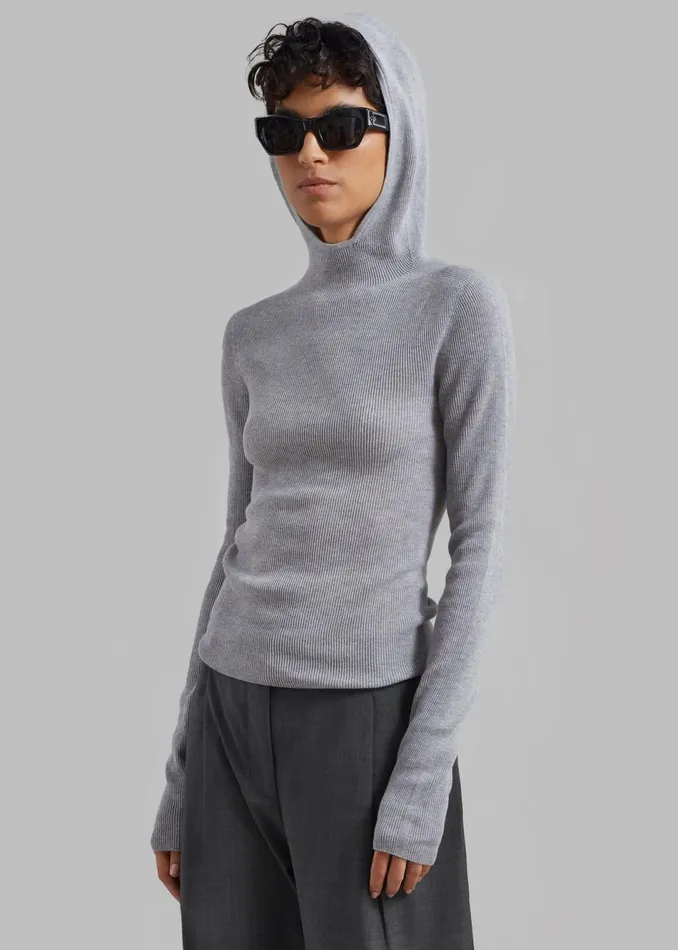 Women The Frankie Shop Knitwear Brandi Knit Hoodie Top Grey
