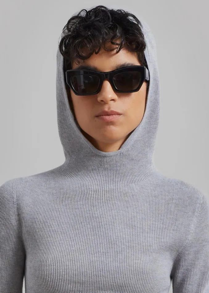 Women The Frankie Shop Knitwear Brandi Knit Hoodie Top Grey