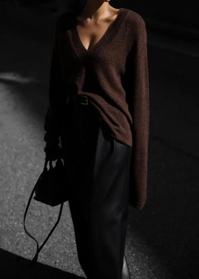 Women The Frankie Shop Knitwear Brayden V Neck Sweater Brown