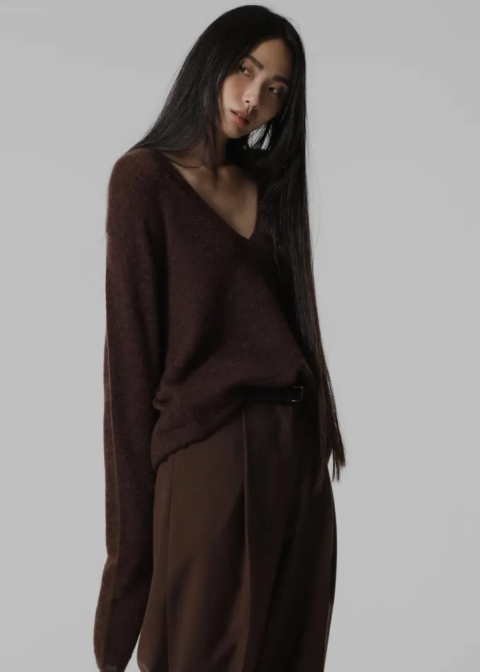 Women The Frankie Shop Knitwear Brayden V Neck Sweater Brown