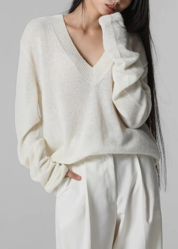 Women The Frankie Shop Knitwear Brayden V Neck Sweater Cream
