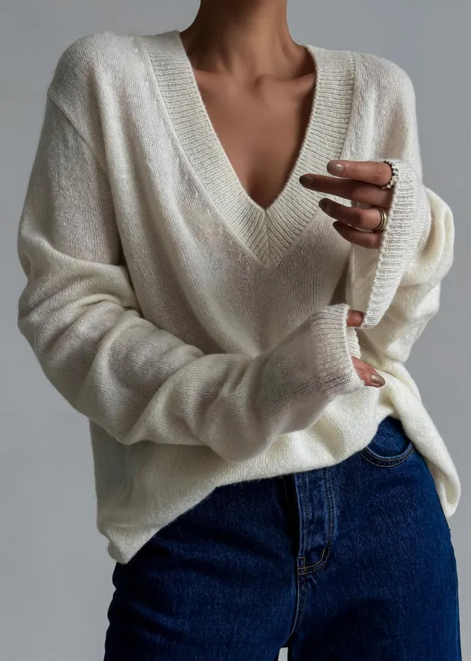 Women The Frankie Shop Knitwear Brayden V Neck Sweater Cream
