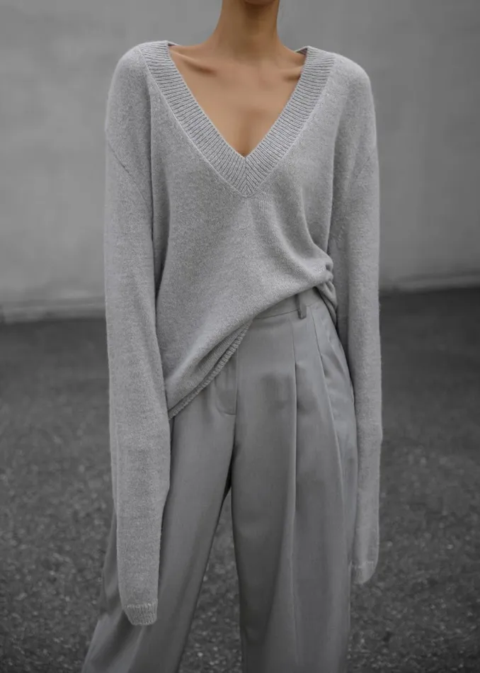 Women The Frankie Shop Knitwear Brayden V Neck Sweater Light Grey