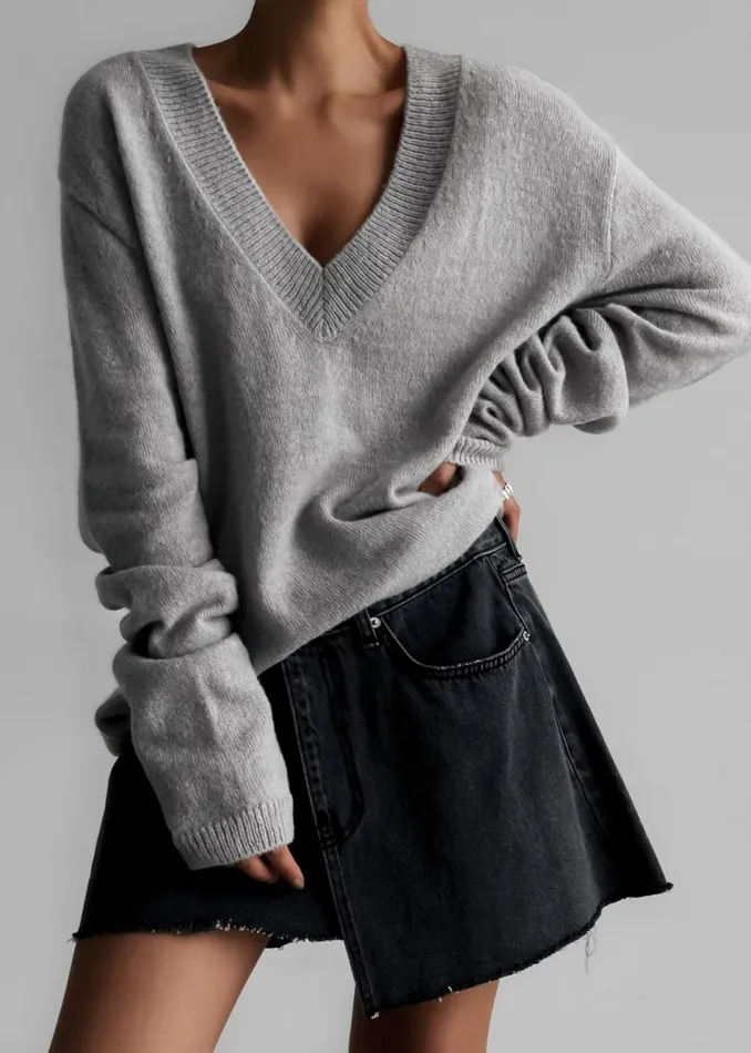 Women The Frankie Shop Knitwear Brayden V Neck Sweater Light Grey