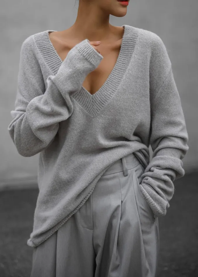 Women The Frankie Shop Knitwear Brayden V Neck Sweater Light Grey