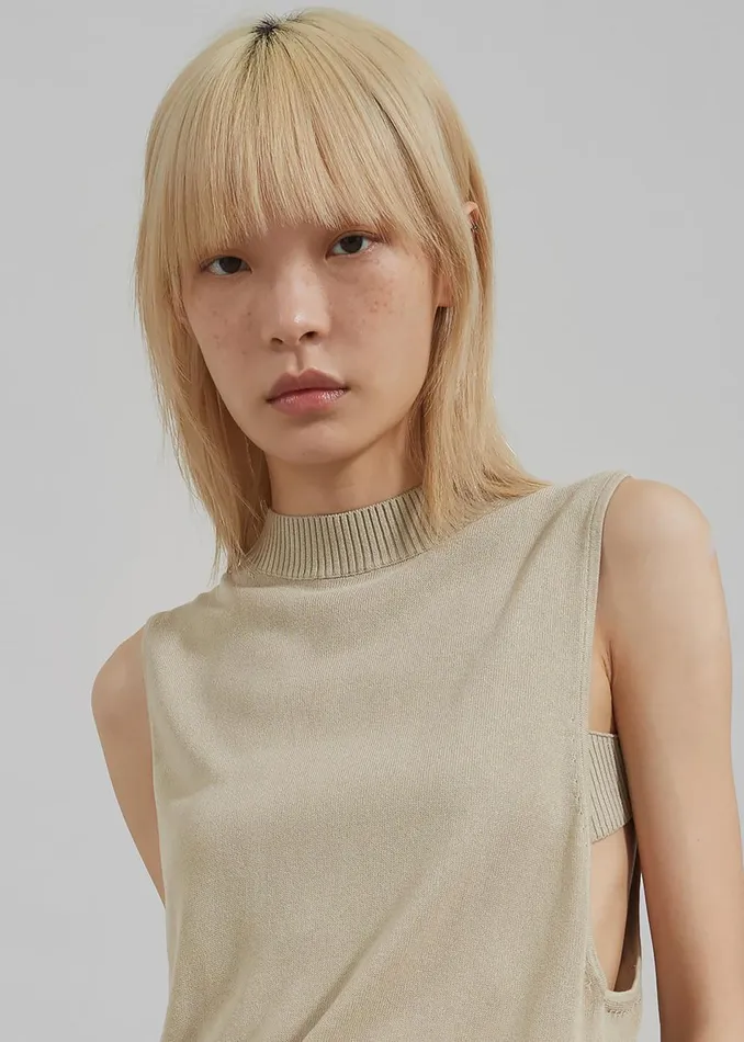 Women The Frankie Shop Knitwear Christopher Esber Petra Knit Cutaway Vest Siltstone
