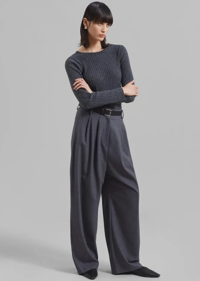 Women The Frankie Shop Knitwear Cora Ribbed Sweater Charcoal