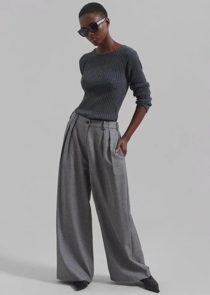 Women The Frankie Shop Knitwear Cora Ribbed Sweater Charcoal