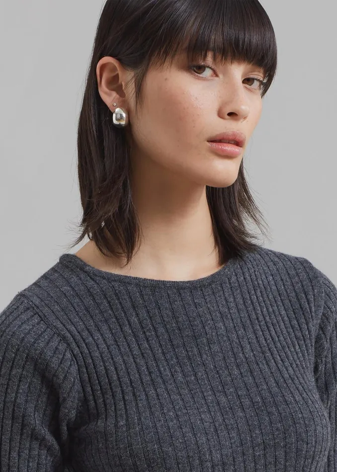 Women The Frankie Shop Knitwear Cora Ribbed Sweater Charcoal