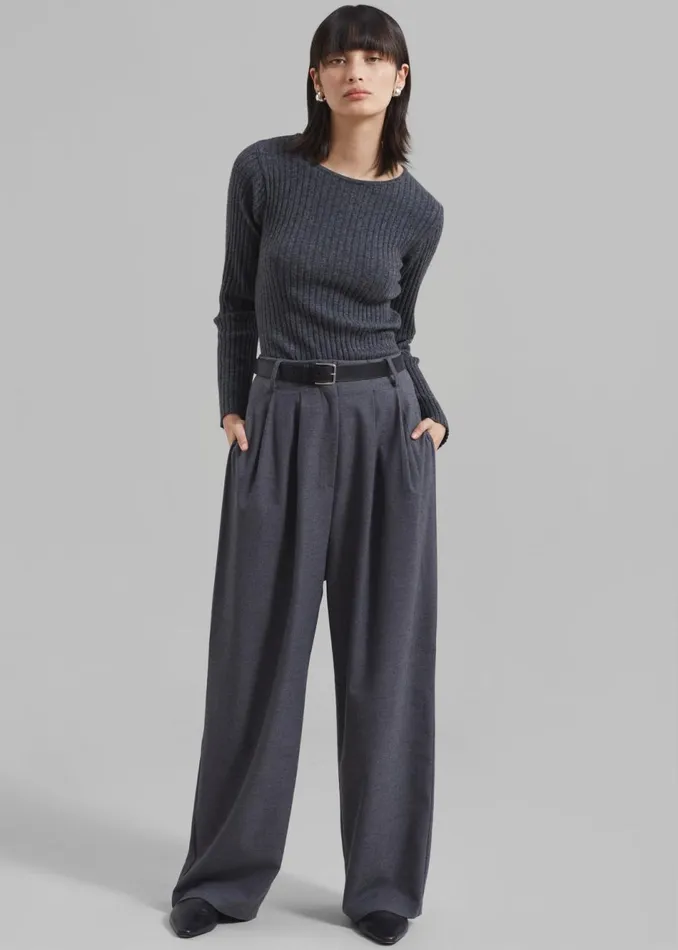 Women The Frankie Shop Knitwear Cora Ribbed Sweater Charcoal