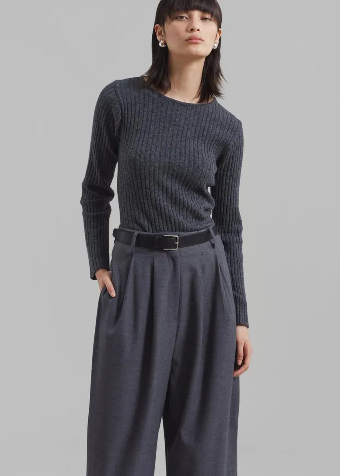 Women The Frankie Shop Knitwear Cora Ribbed Sweater Charcoal