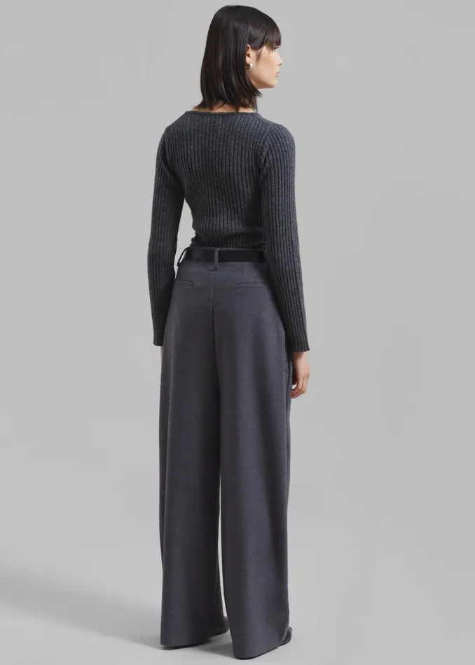 Women The Frankie Shop Knitwear Cora Ribbed Sweater Charcoal