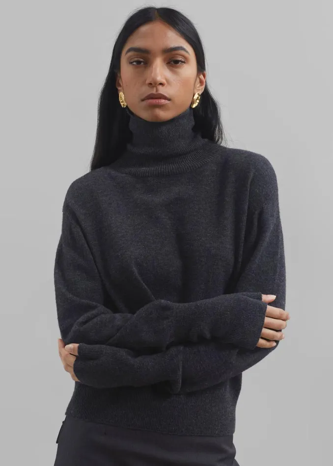 Women The Frankie Shop Knitwear Delia Wool Turtleneck Charcoal